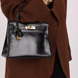 Hermès 1964 Noir Box Calf Retourne Kelly 28 - FashioNica