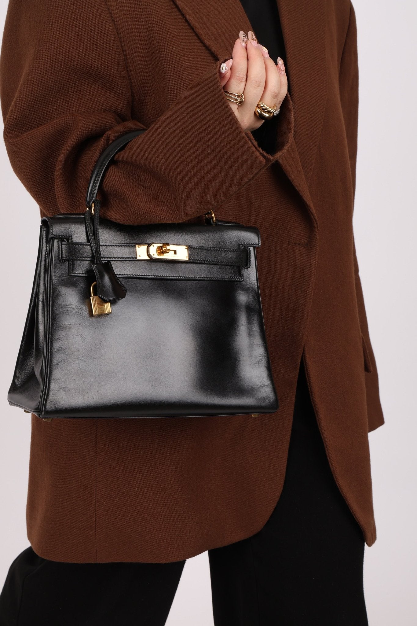 Hermès 1964 Noir Box Calf Retourne Kelly 28 - FashioNica