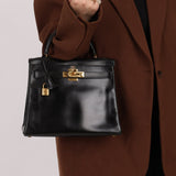 Hermès 1964 Noir Box Calf Retourne Kelly 28 - FashioNica