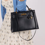Hermès 1966 Bleu Marine Boxcalf Sellier Kelly 32 GHW - FashioNica