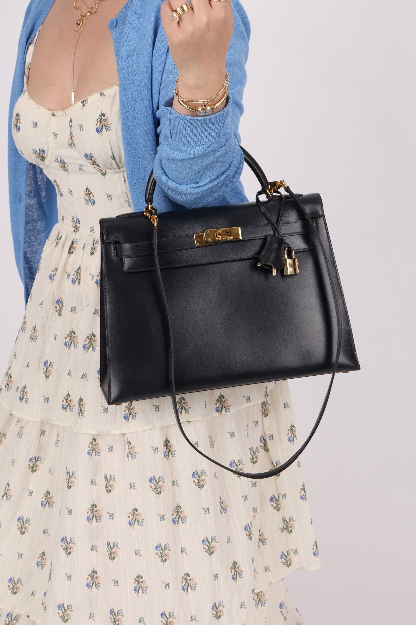 Hermès 1966 Bleu Marine Boxcalf Sellier Kelly 32 GHW - FashioNica