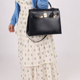 Hermès 1966 Bleu Marine Boxcalf Sellier Kelly 32 GHW - FashioNica