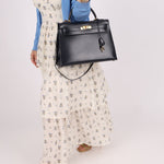 Hermès 1966 Bleu Marine Boxcalf Sellier Kelly 32 GHW - FashioNica