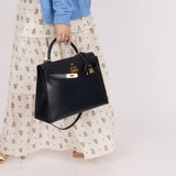 Hermès 1966 Bleu Marine Boxcalf Sellier Kelly 32 GHW - FashioNica