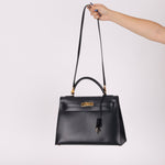 Hermès 1966 Bleu Marine Boxcalf Sellier Kelly 32 GHW - FashioNica