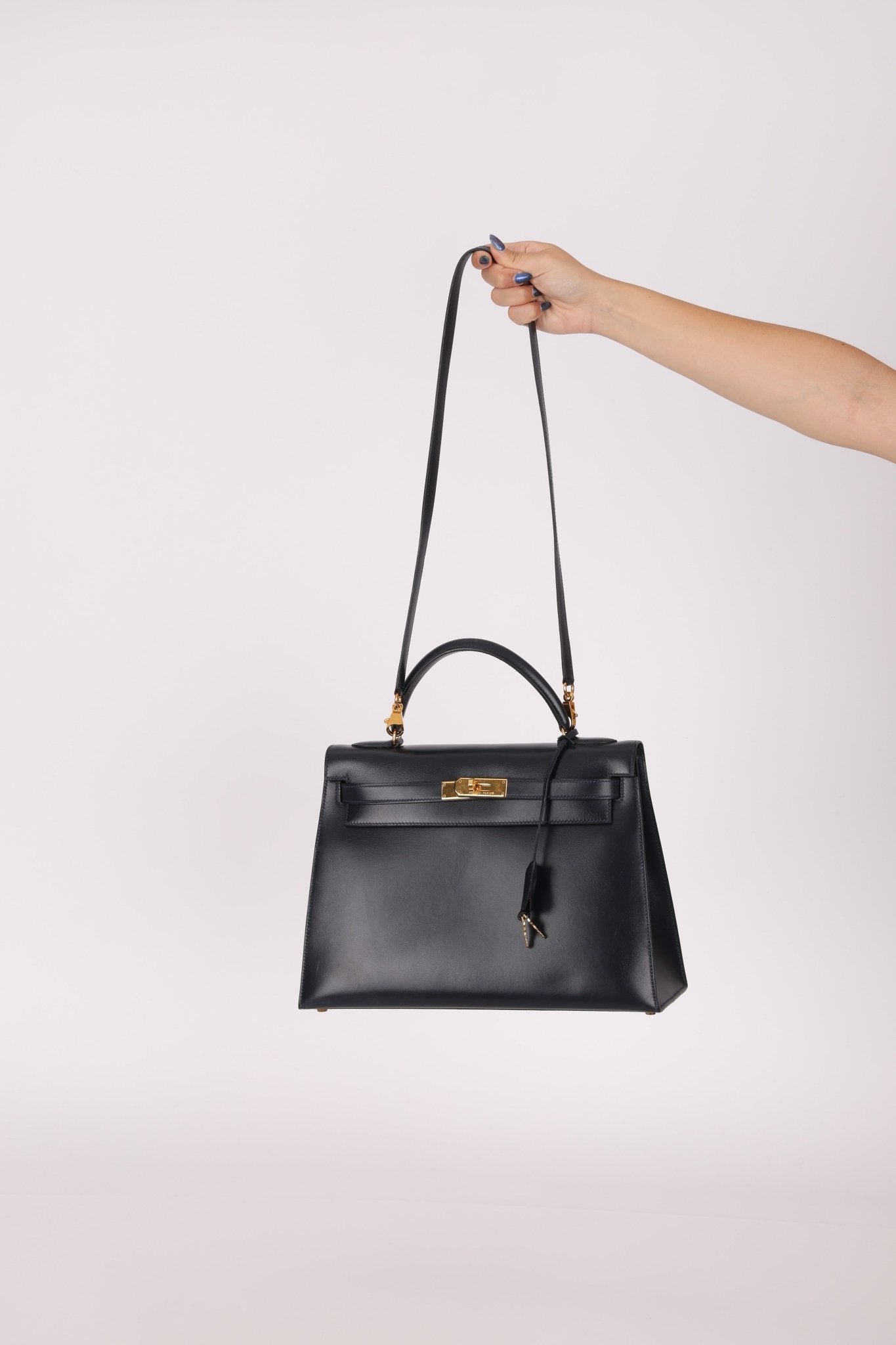 Hermès 1966 Bleu Marine Boxcalf Sellier Kelly 32 GHW - FashioNica