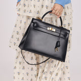 Hermès 1966 Bleu Marine Boxcalf Sellier Kelly 32 GHW - FashioNica