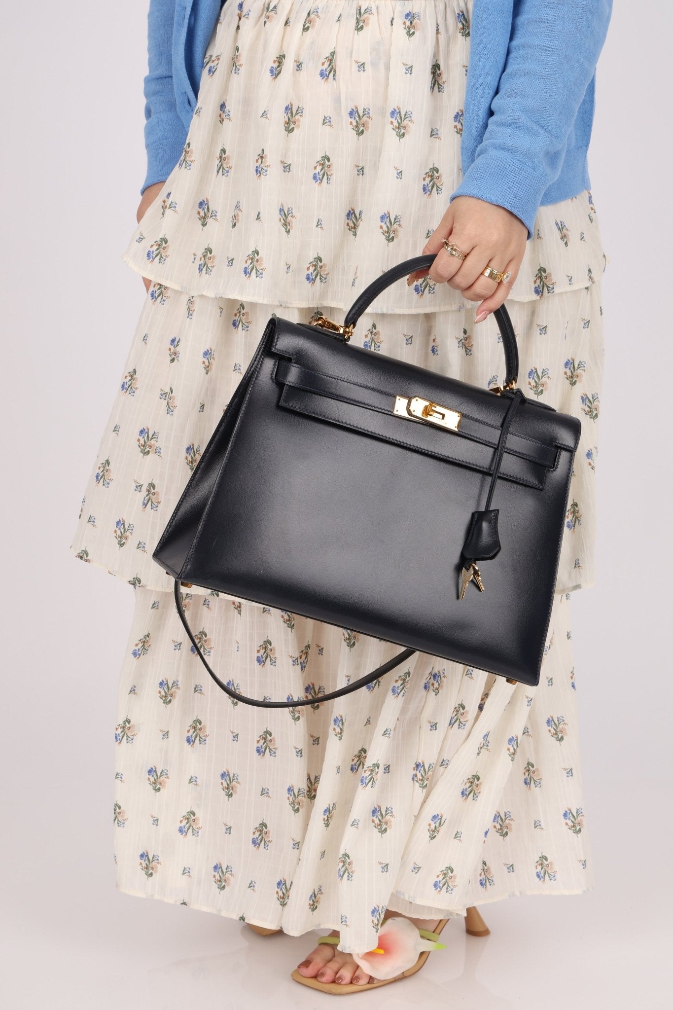 Hermès 1966 Bleu Marine Boxcalf Sellier Kelly 32 GHW - FashioNica