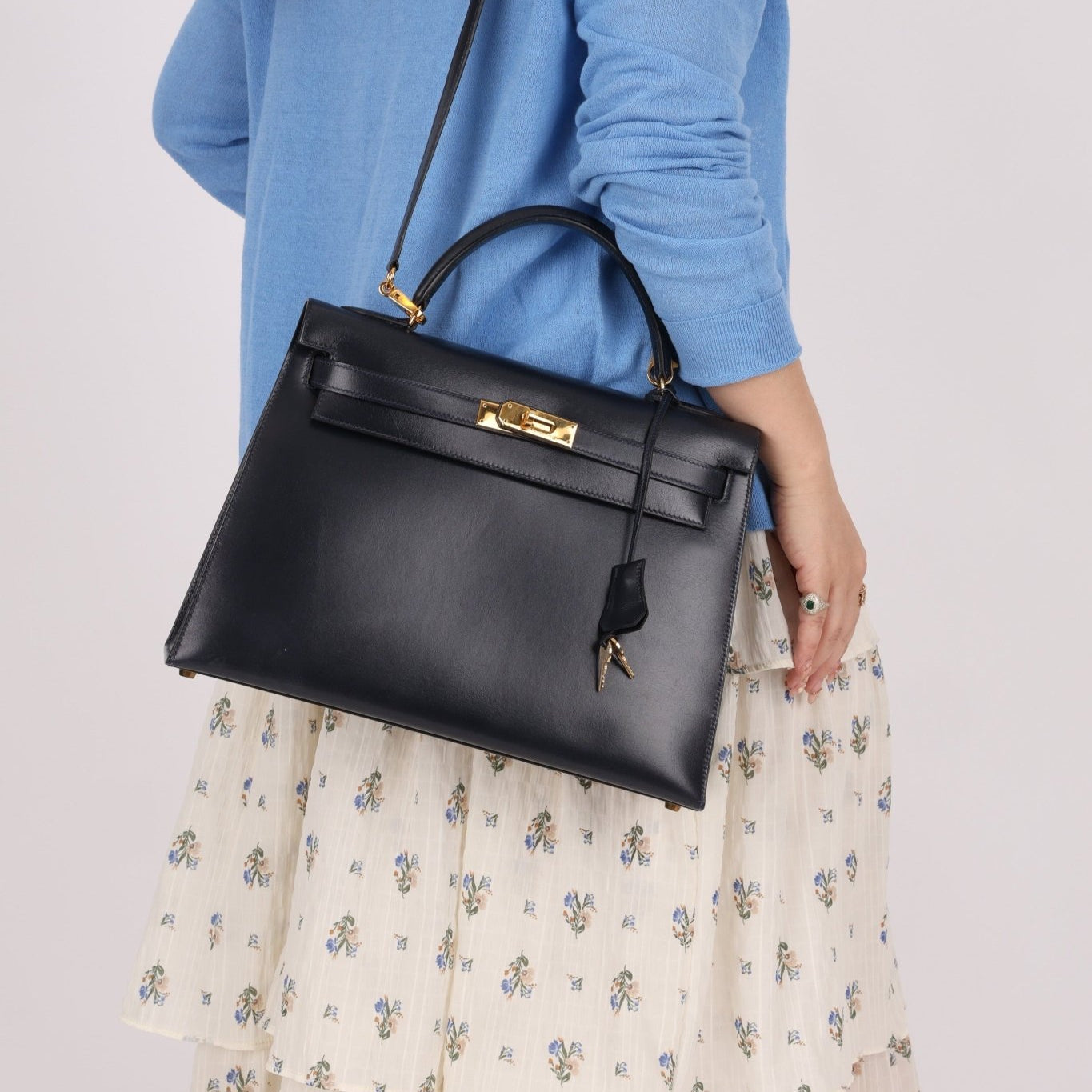 Hermès 1966 Bleu Marine Boxcalf Sellier Kelly 32 GHW - FashioNica