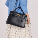 Hermès 1966 Bleu Marine Boxcalf Sellier Kelly 32 GHW - FashioNica