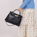 Hermès 1966 Bleu Marine Boxcalf Sellier Kelly 32 GHW - FashioNica
