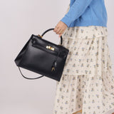 Hermès 1966 Bleu Marine Boxcalf Sellier Kelly 32 GHW - FashioNica