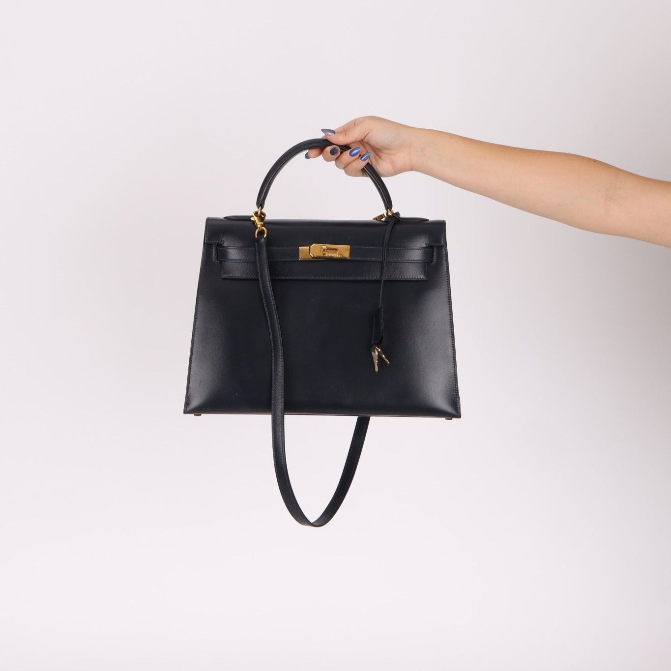 Hermès 1966 Bleu Marine Boxcalf Sellier Kelly 32 GHW - FashioNica