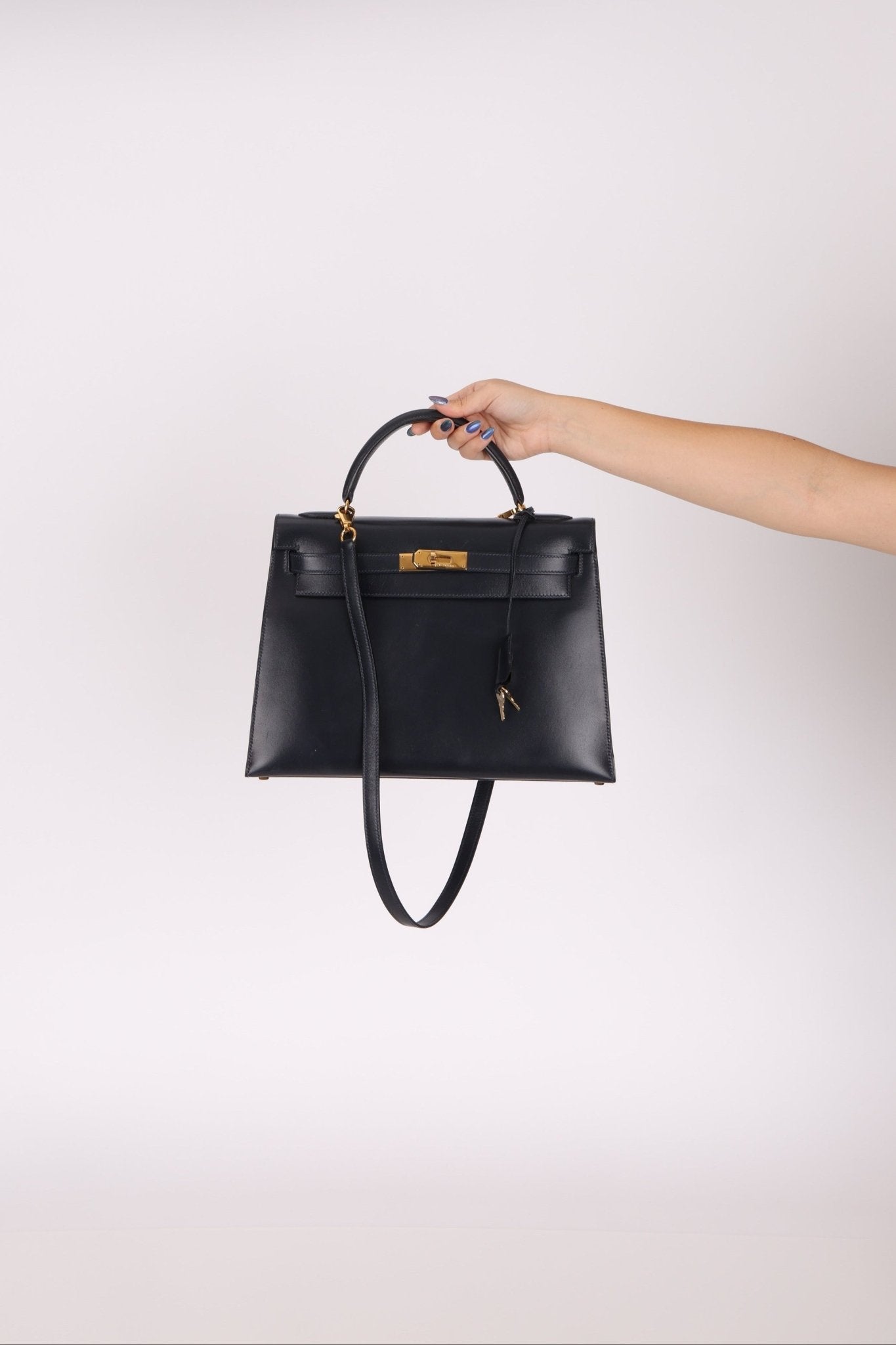 Hermès 1966 Bleu Marine Boxcalf Sellier Kelly 32 GHW - FashioNica