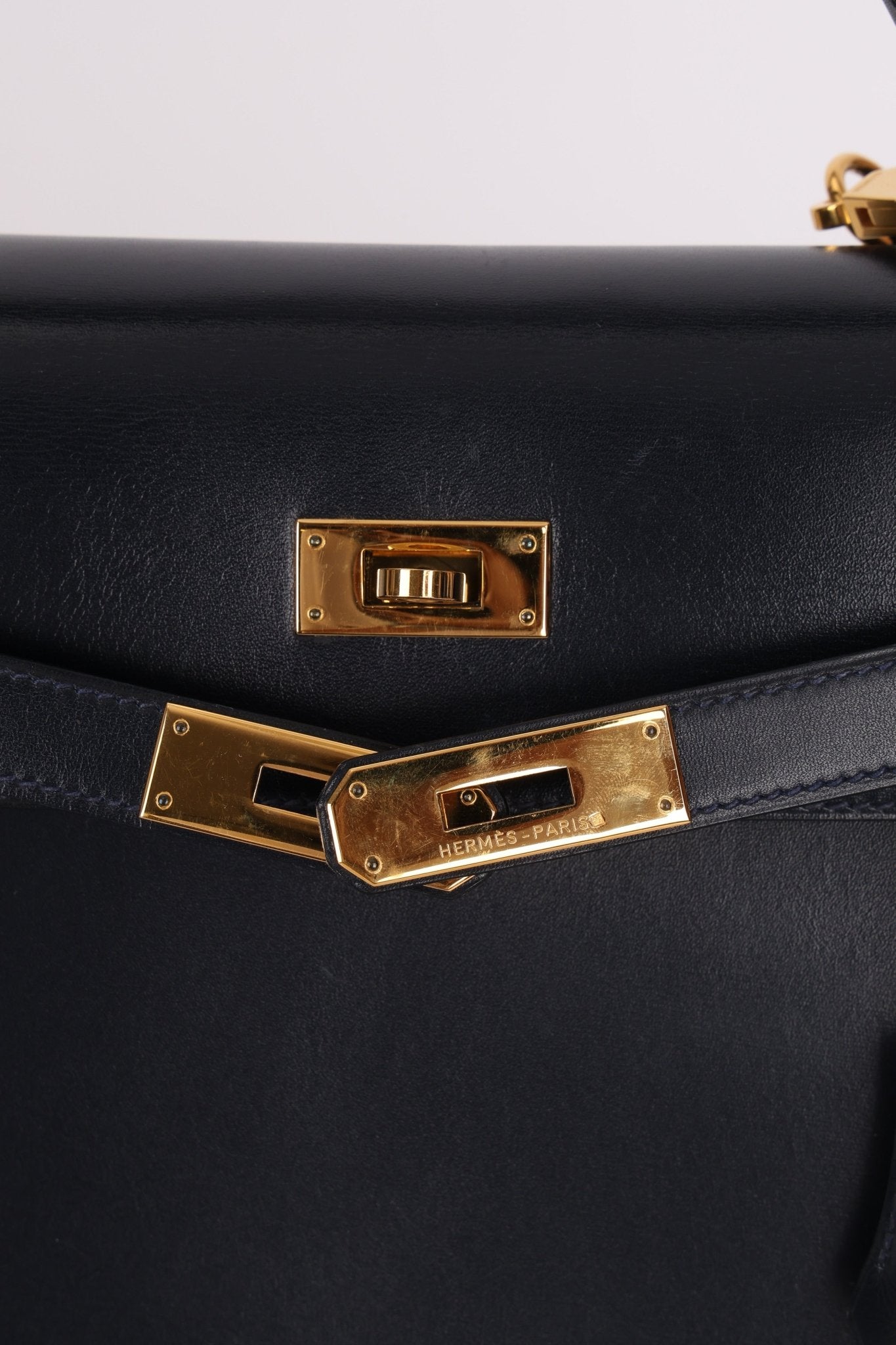 Hermès 1966 Bleu Marine Boxcalf Sellier Kelly 32 GHW - FashioNica