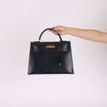Hermès 1966 Bleu Marine Boxcalf Sellier Kelly 32 GHW - FashioNica
