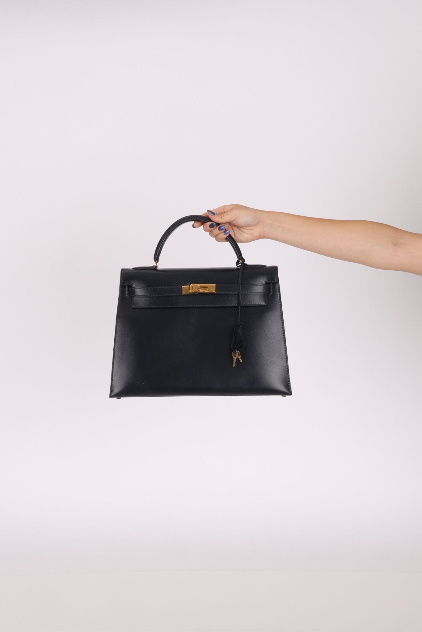 Hermès 1966 Bleu Marine Boxcalf Sellier Kelly 32 GHW - FashioNica