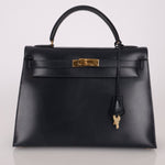 Hermès 1966 Bleu Marine Boxcalf Sellier Kelly 32 GHW - FashioNica