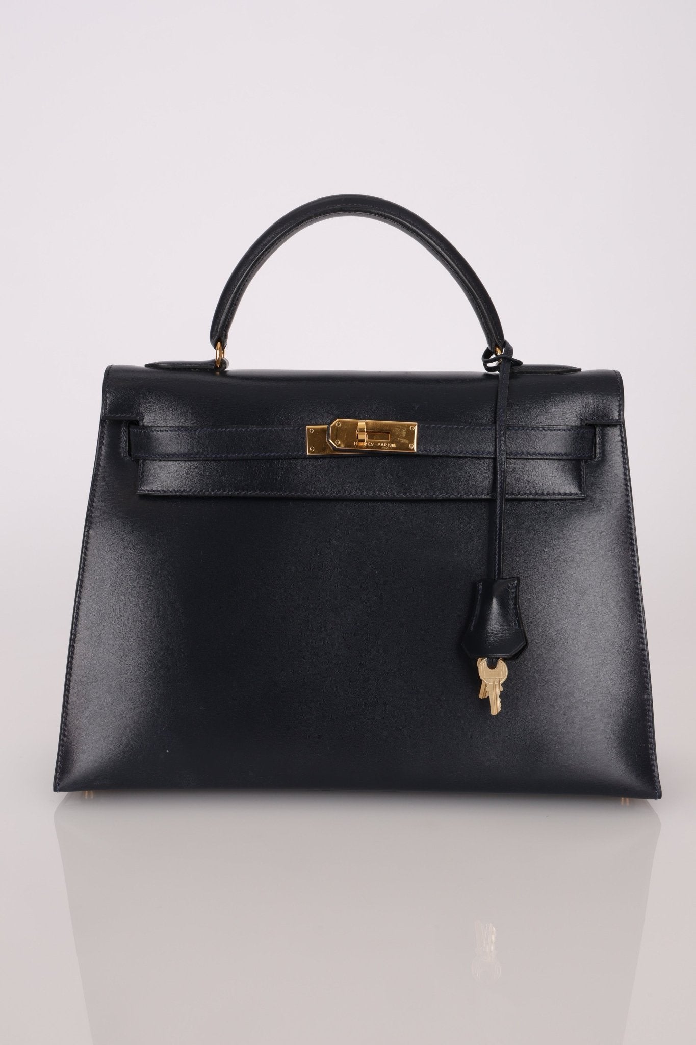 Hermès 1966 Bleu Marine Boxcalf Sellier Kelly 32 GHW - FashioNica