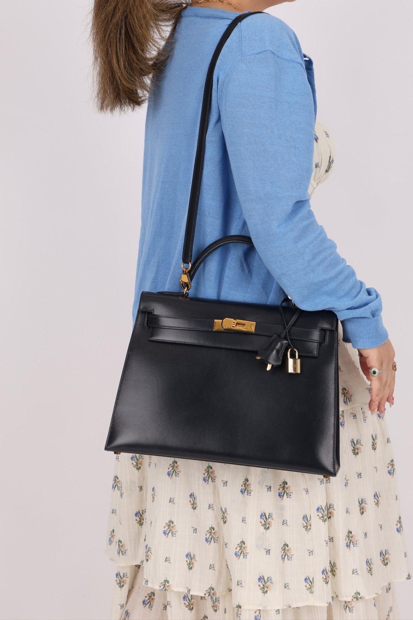 Hermès 1966 Bleu Marine Boxcalf Sellier Kelly 32 GHW - FashioNica