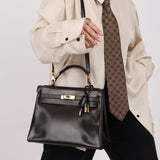 Hermès 1979 Chocolate Box Retourne Kelly 32 with Strap - FashioNica