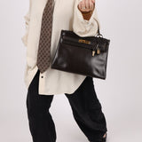 Hermès 1979 Chocolate Box Retourne Kelly 32 with Strap - FashioNica