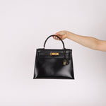 Hermès 1986 Noir Box Kelly 28 Sellier GHW - FashioNica