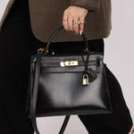 Hermès 1986 Noir Box Kelly 28 Sellier GHW - FashioNica