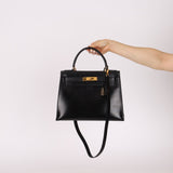 Hermès 1986 Noir Box Kelly 28 Sellier GHW - FashioNica