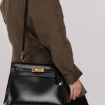 Hermès 1986 Noir Box Kelly 28 Sellier GHW - FashioNica