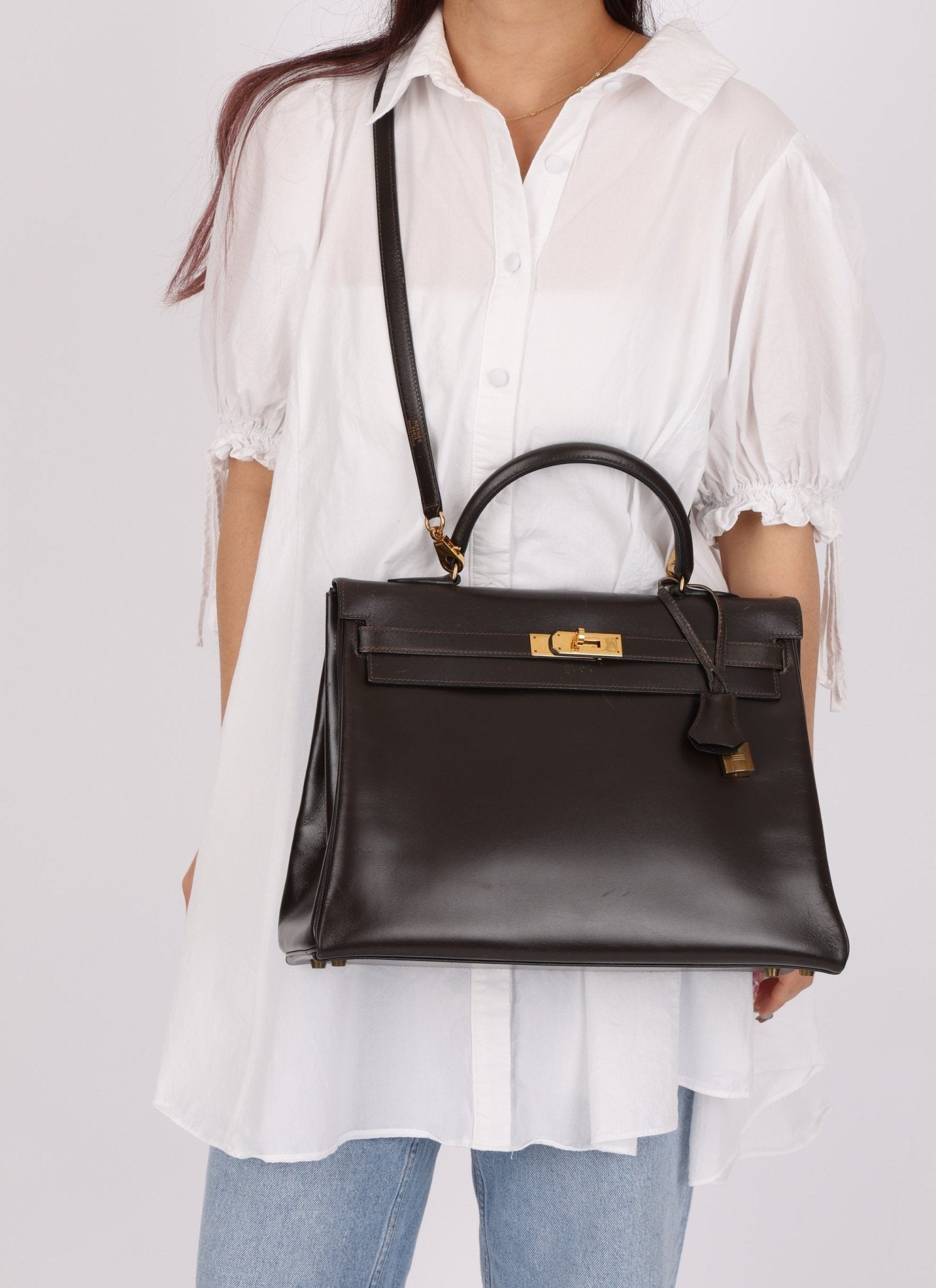 Hermès 1991 Chocolate Box Kelly 35 GHW - FashioNica