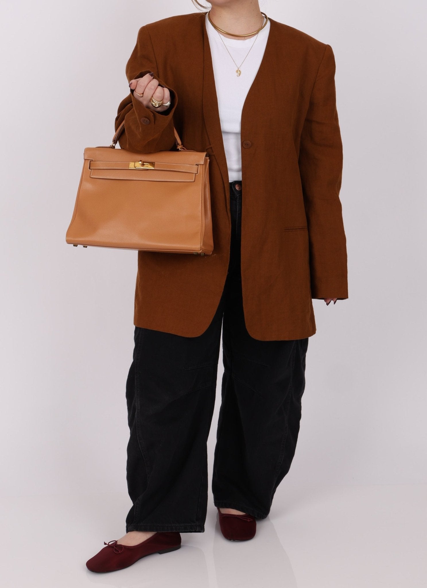 Hermès 1992 Natural Courchevel Retourne Kelly 32 GHW with Strap - FashioNica