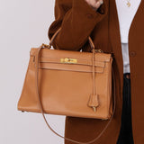 Hermès 1992 Natural Courchevel Retourne Kelly 32 GHW with Strap - FashioNica