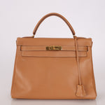 Hermès 1992 Natural Courchevel Retourne Kelly 32 GHW with Strap - FashioNica