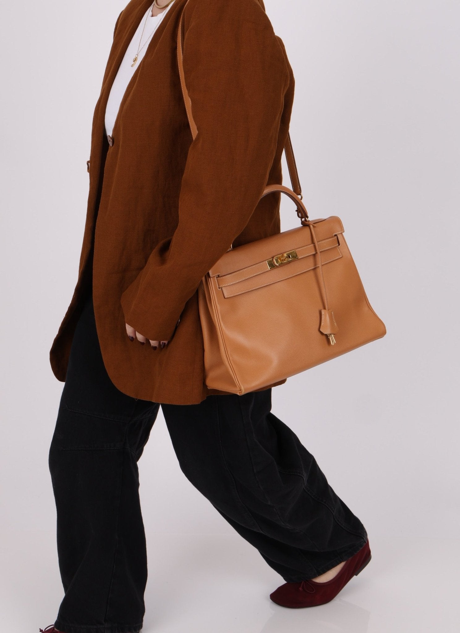 Hermès 1992 Natural Courchevel Retourne Kelly 32 GHW with Strap - FashioNica