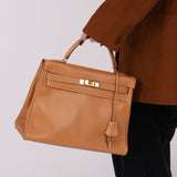 Hermès 1992 Natural Courchevel Retourne Kelly 32 GHW with Strap - FashioNica