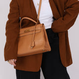 Hermès 1992 Natural Courchevel Retourne Kelly 32 GHW with Strap - FashioNica