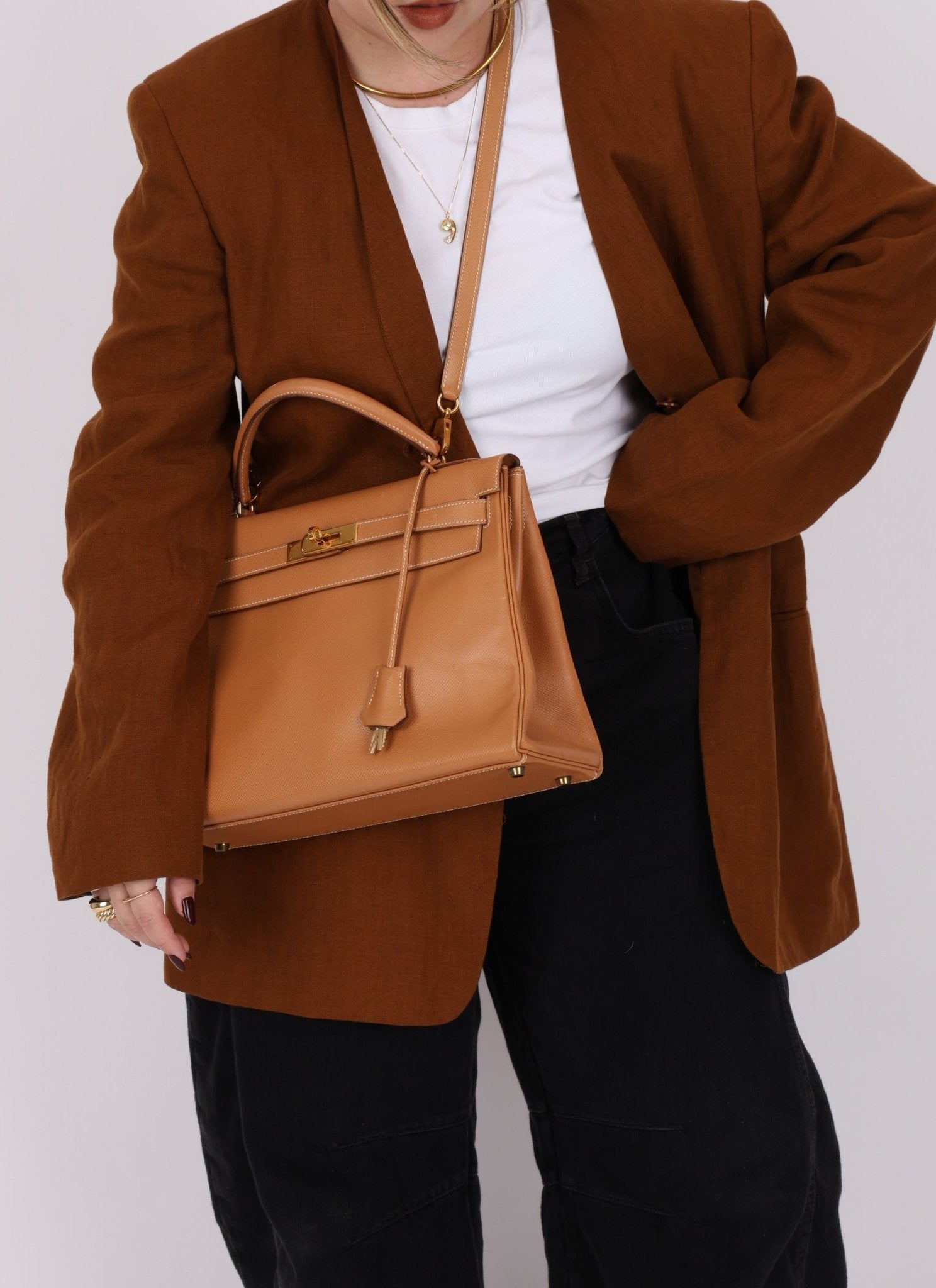 Hermès 1992 Natural Courchevel Retourne Kelly 32 GHW with Strap - FashioNica