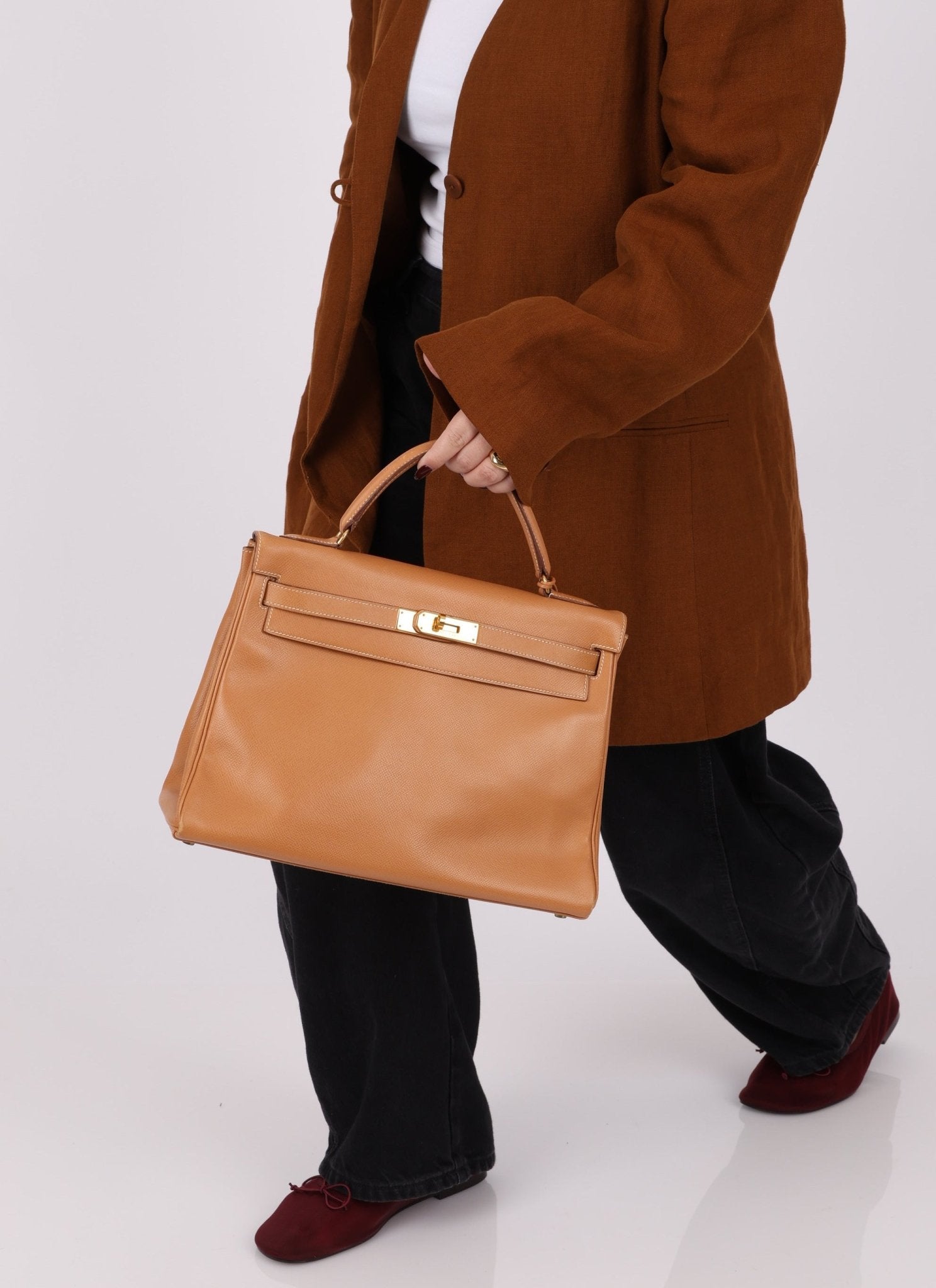 Hermès 1992 Natural Courchevel Retourne Kelly 32 GHW with Strap - FashioNica