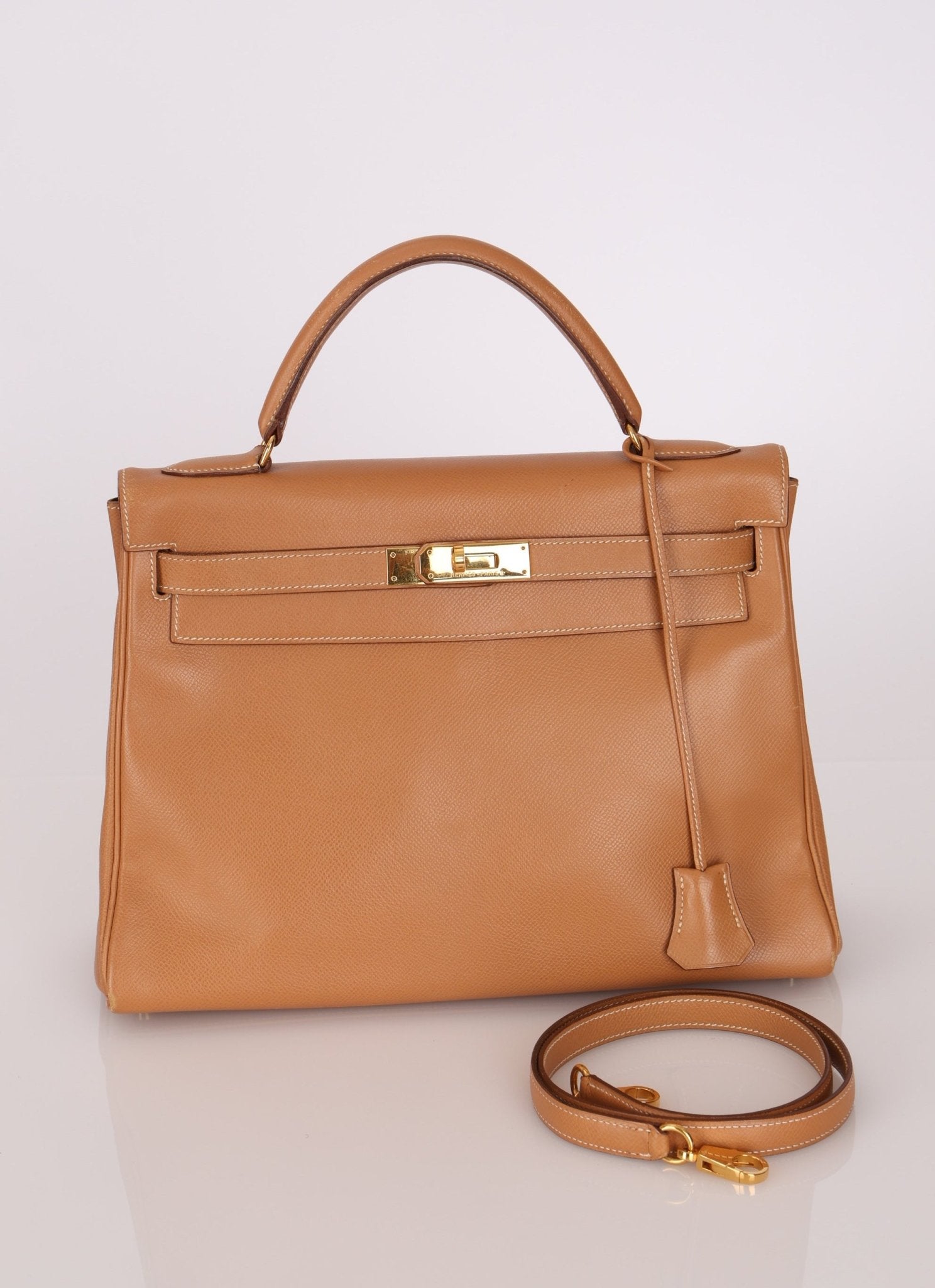 Hermès 1992 Natural Courchevel Retourne Kelly 32 GHW with Strap - FashioNica