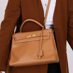 Hermès 1992 Natural Courchevel Retourne Kelly 32 GHW with Strap - FashioNica