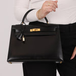 Hermès 1993 Black Box Sellier Kelly 32 GHW - FashioNica