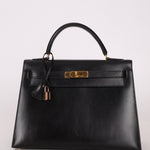 Hermès 1993 Black Box Sellier Kelly 32 GHW - FashioNica
