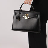 Hermès 1993 Black Box Sellier Kelly 32 GHW - FashioNica