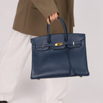 Hermès 1996 Bleu De Prusse Clemence Birkin 35 Retourne GHW - FashioNica
