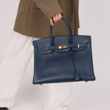 Hermès 1996 Bleu De Prusse Clemence Birkin 35 Retourne GHW - FashioNica