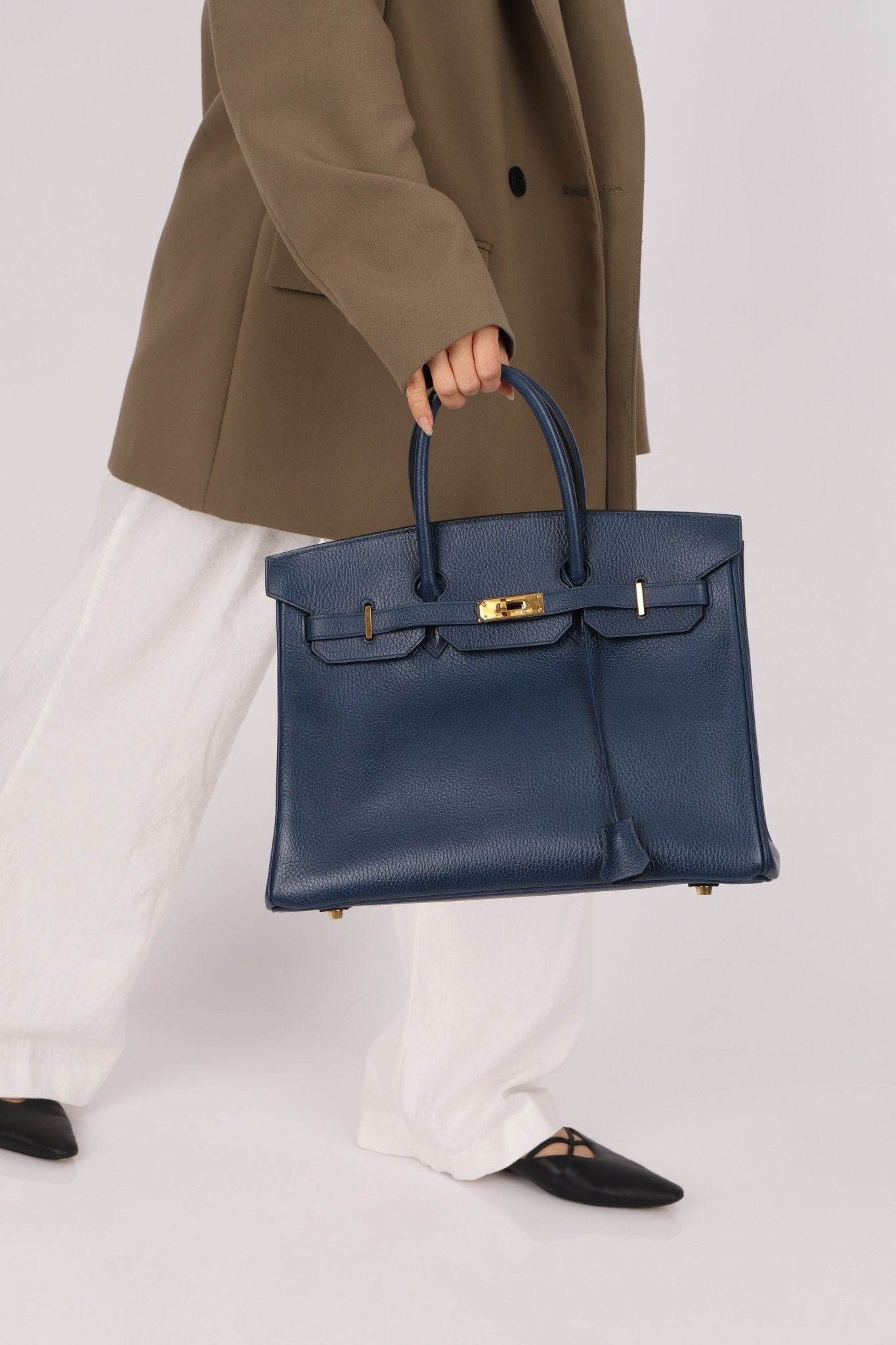 Hermès 1996 Bleu De Prusse Clemence Birkin 35 Retourne GHW - FashioNica