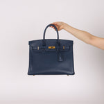 Hermès 1996 Bleu De Prusse Clemence Birkin 35 Retourne GHW - FashioNica