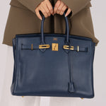 Hermès 1996 Bleu De Prusse Clemence Birkin 35 Retourne GHW - FashioNica
