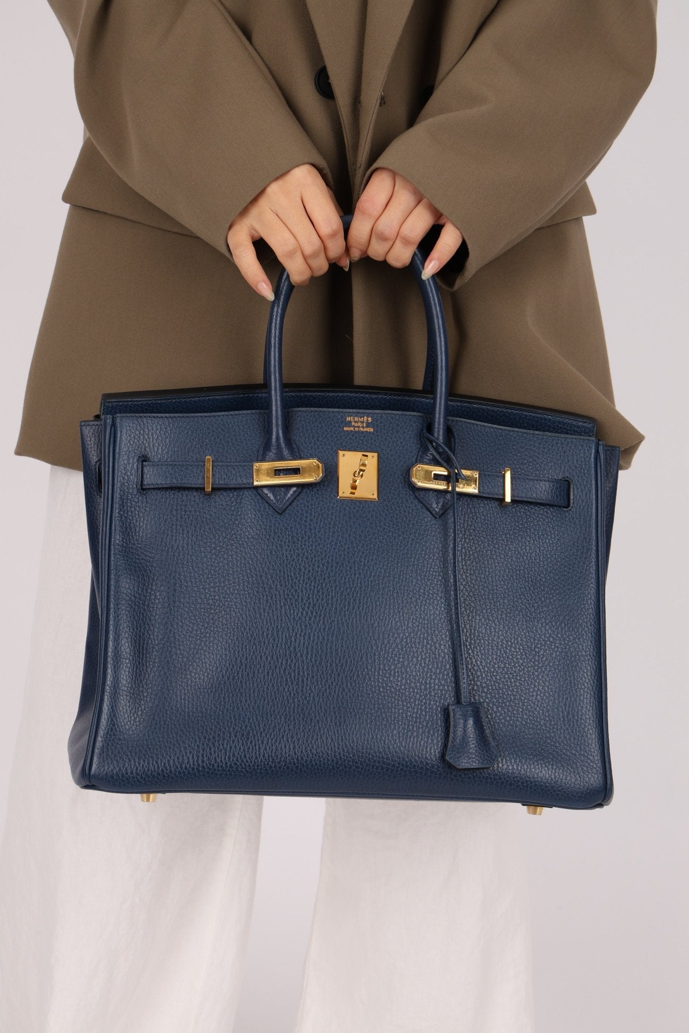 Hermès 1996 Bleu De Prusse Clemence Birkin 35 Retourne GHW - FashioNica